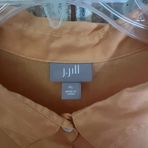 J Jill 100% Linen Orange Blouse Women’s XL Button Down Long Sleeve Collared - Picture 6 of 9